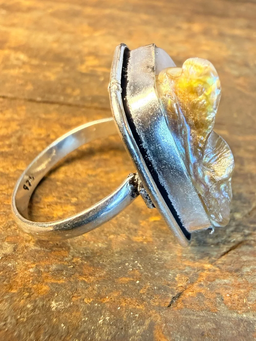 Natural Freeform Baroque Pearl 925 Sterling Silver Ring